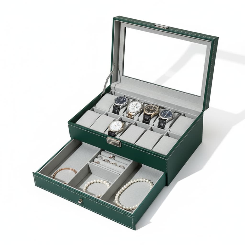 Boîte Montres Cuir Litchi Vitrine Multi-Capacité