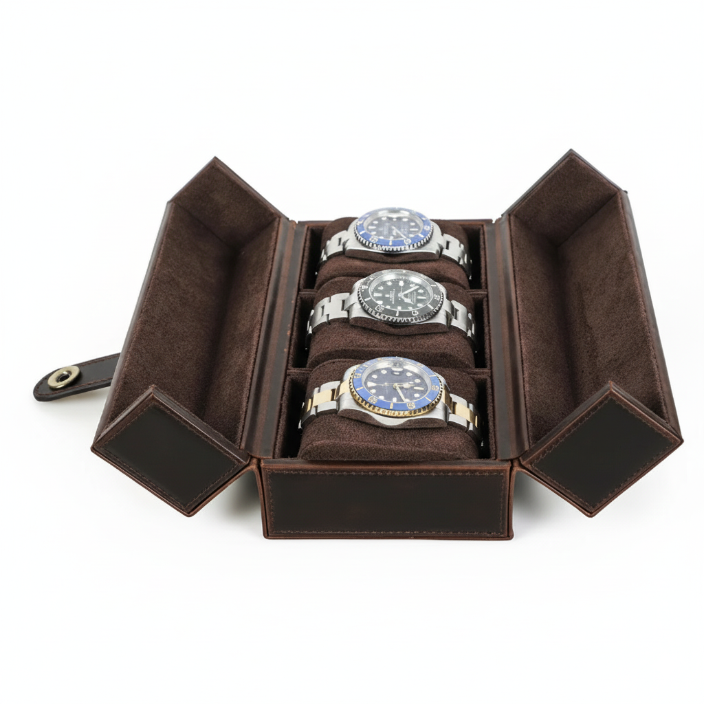 Étui Montre Cuir Voyage Rétro Fermoir Métal