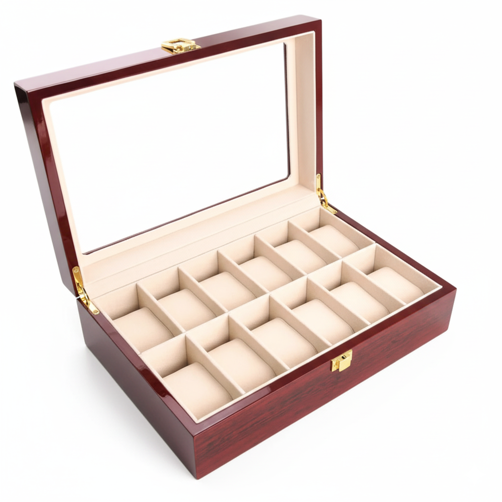 Coffret Bois Rouge 12 Montres Écologique Vitrine