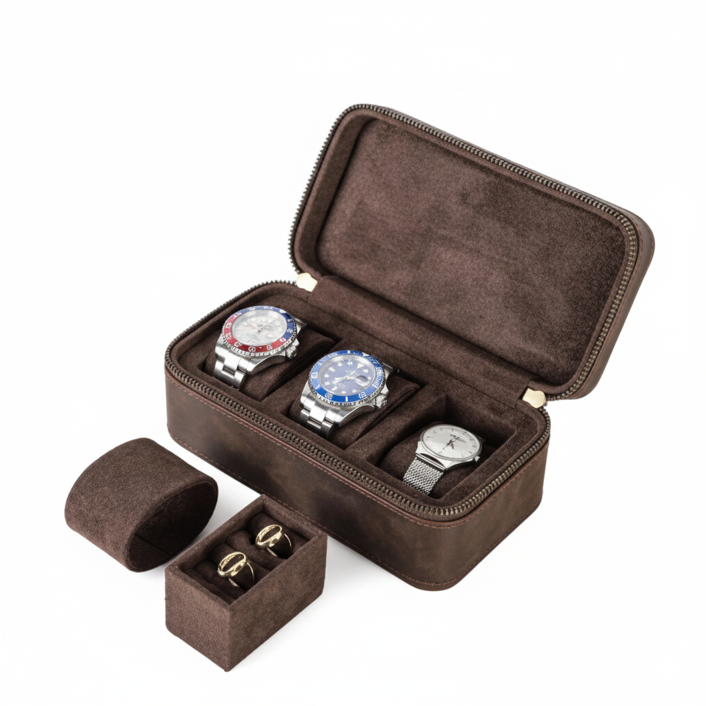 Étui Montre Cuir Voyage 3 Emplacements Vintage