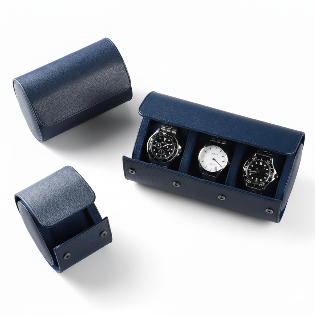 Étui Montre Cuir Vintage Bleu 1 2 3 Places