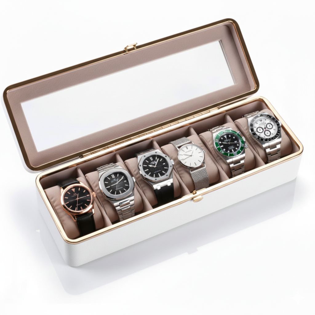 Boîte Montre Cuir Quadrillé 6 Places Chic