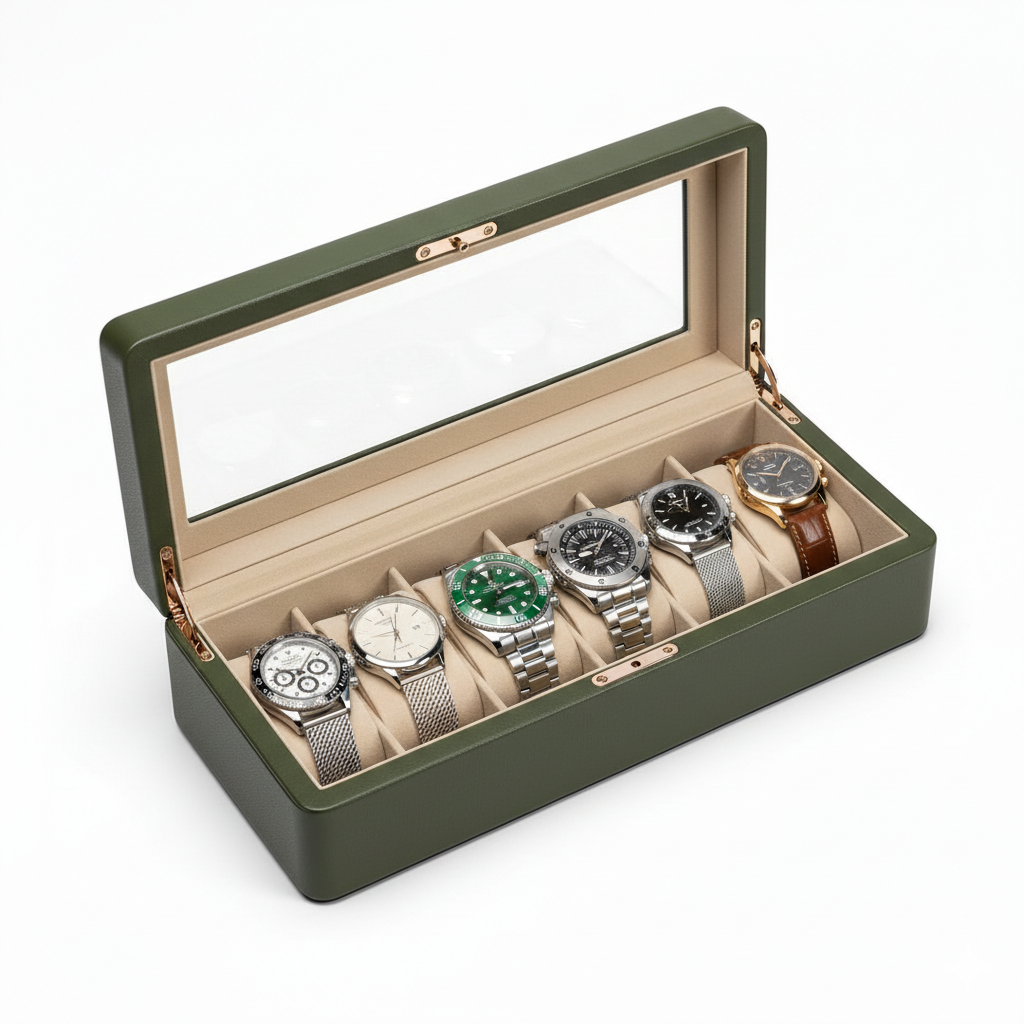 Boîte Montre Cuir Quadrillé 6 Places Chic