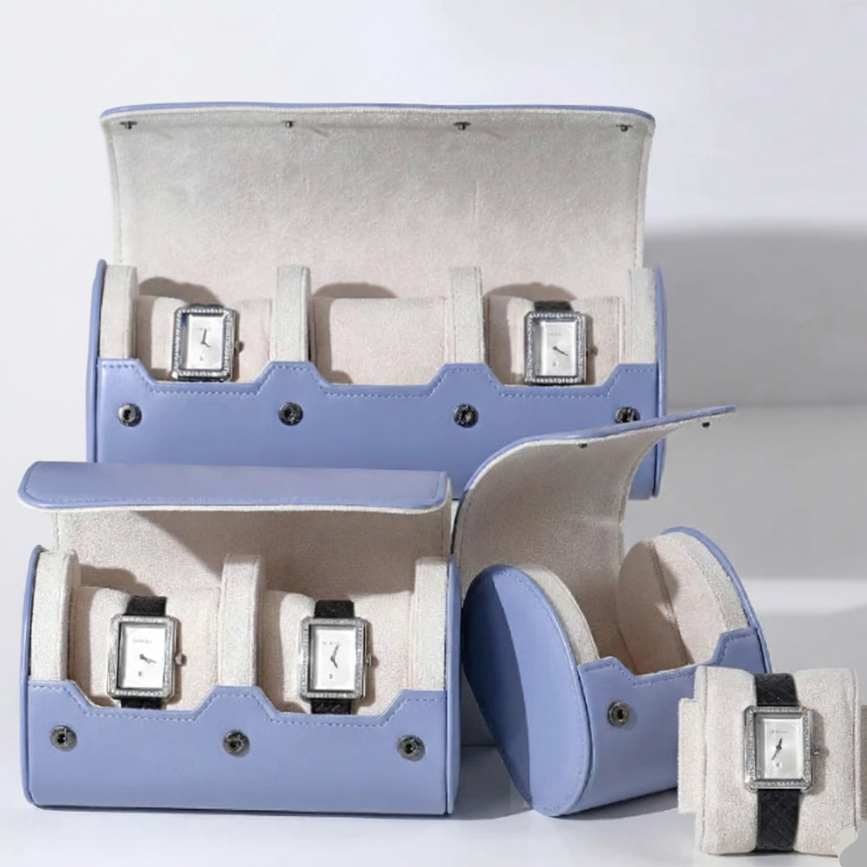 Étui Montre Cuir Voyage Bleu Tonneau 1 à 3
