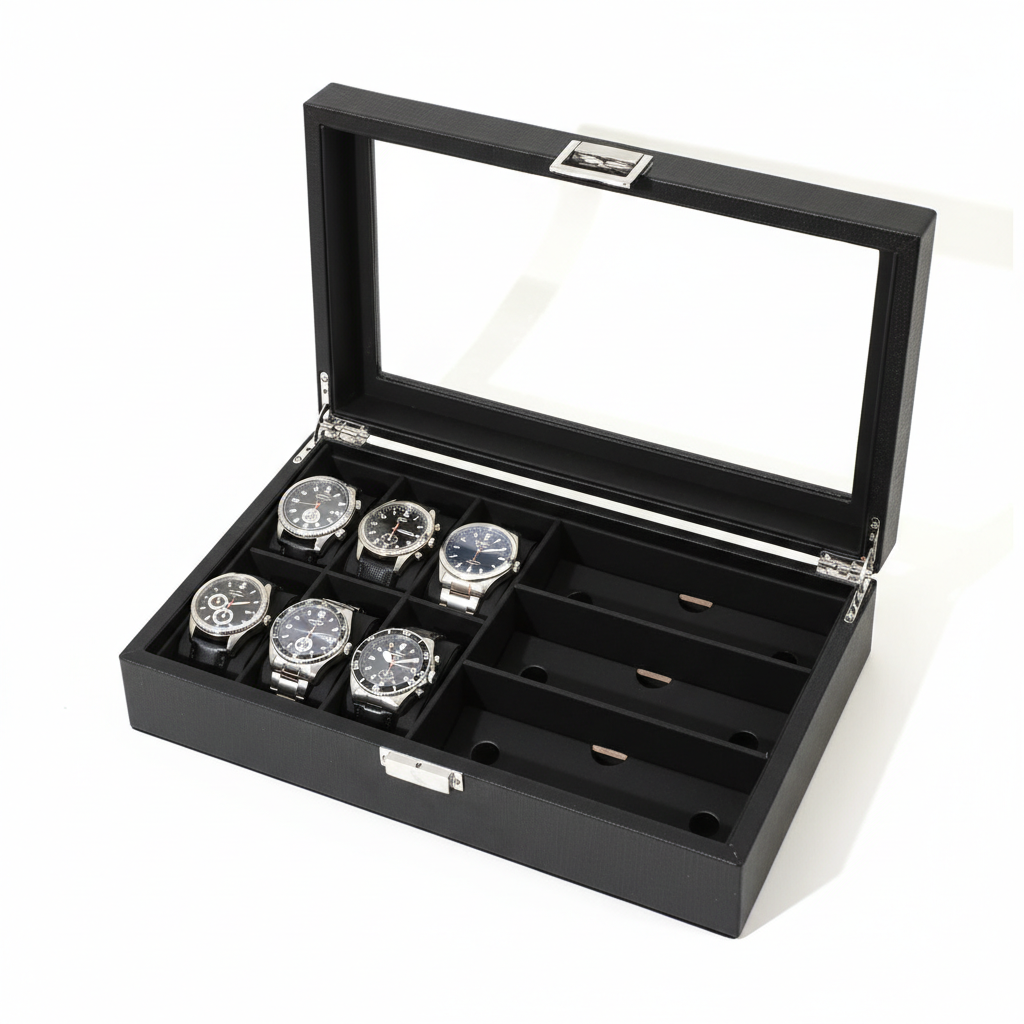 Boîte Montres Cuir Fibre Carbone Moderne Multi-Slots