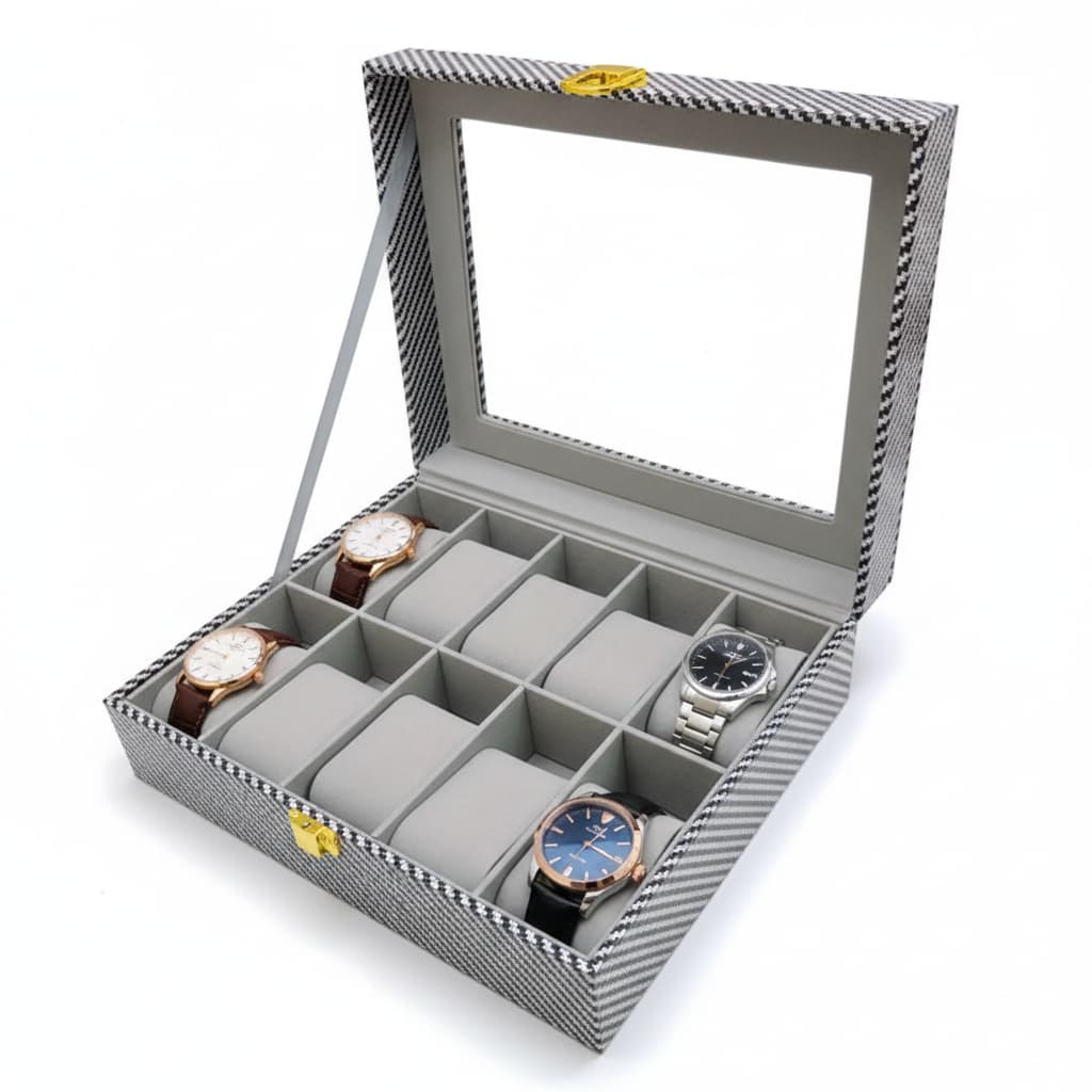 Boîte Montres Cuir Fibre Carbone Vitrine Multi-Places