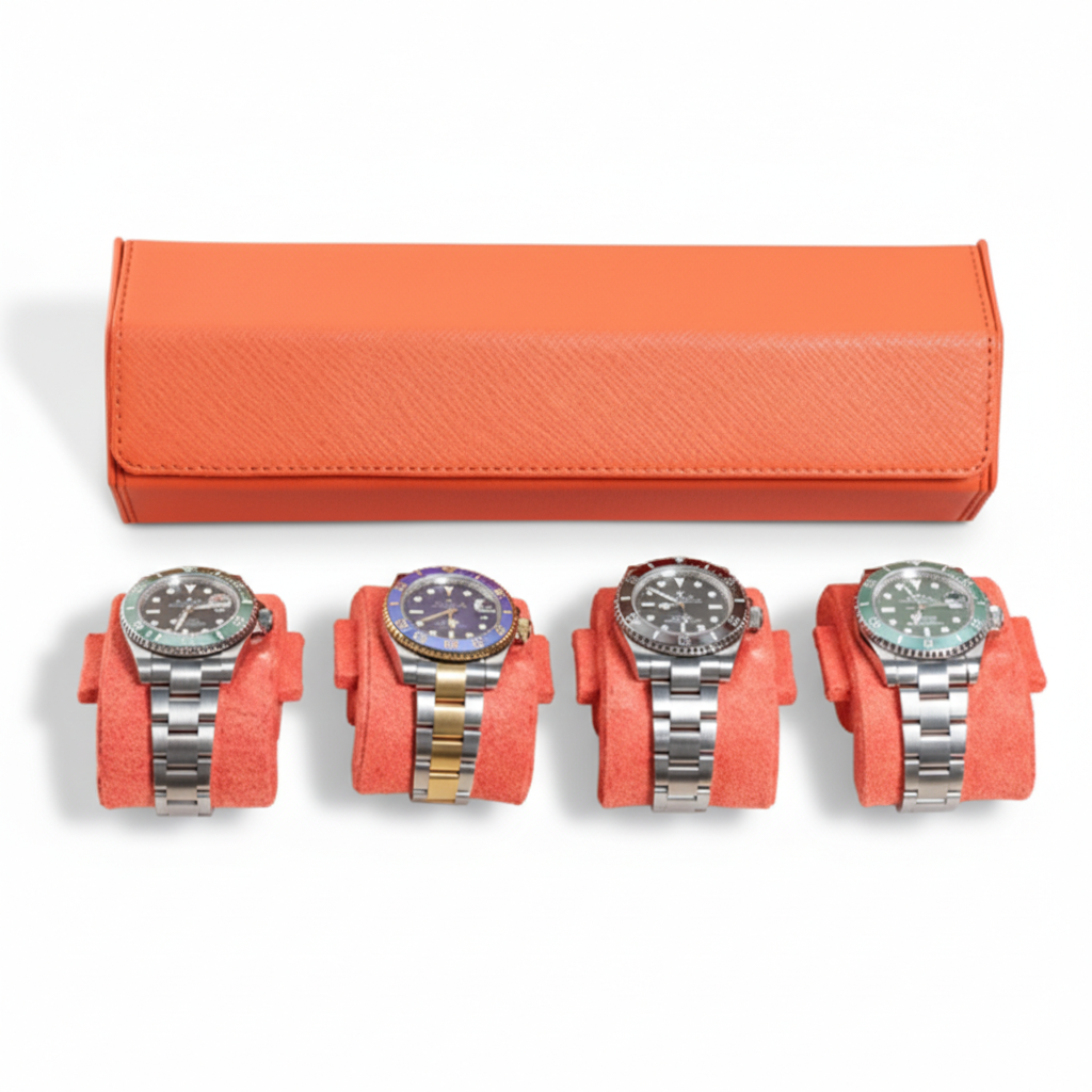 Étui Montre Cuir Roulé 4 Places Vintage
