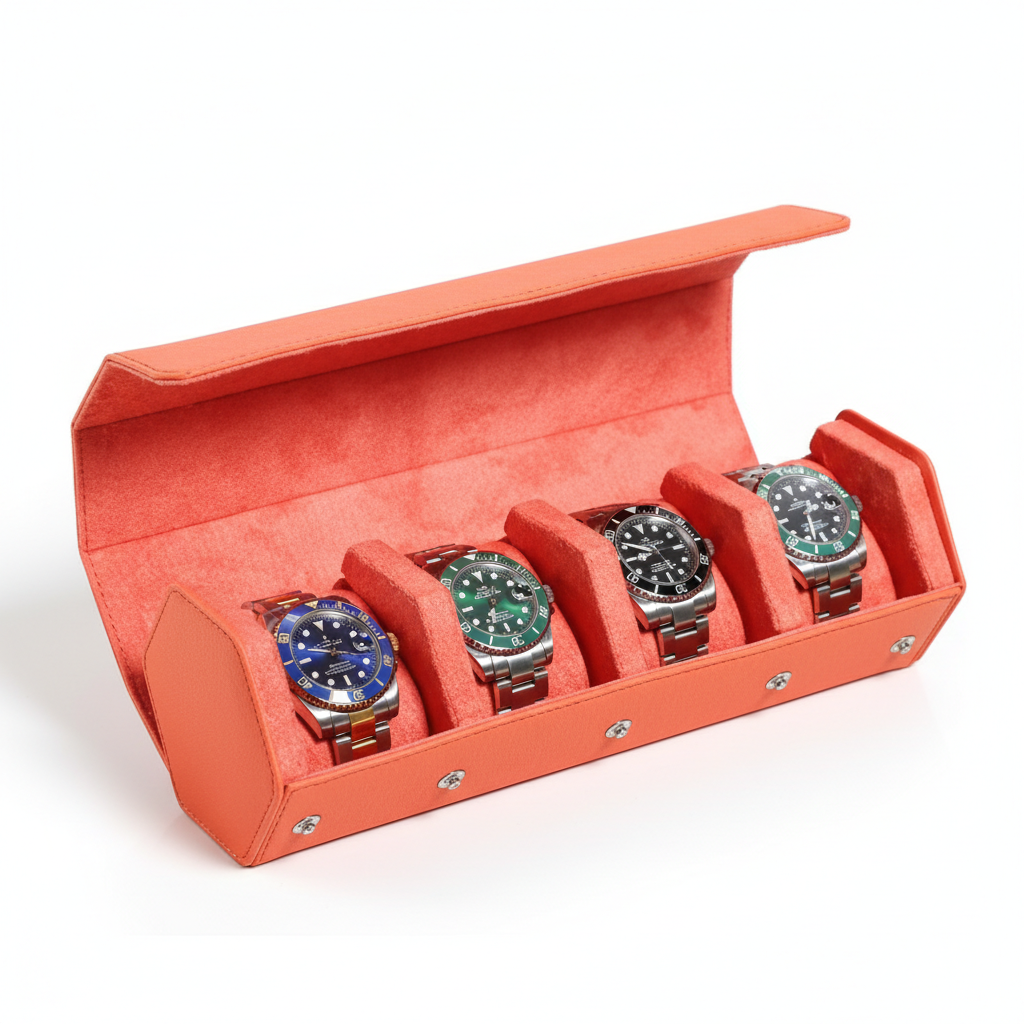 Étui Montre Cuir Roulé 4 Places Vintage