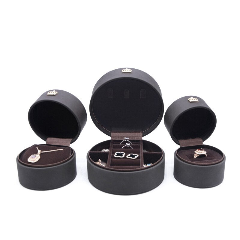 Boîte Bijoux Velours Rond Couronne Luxe
