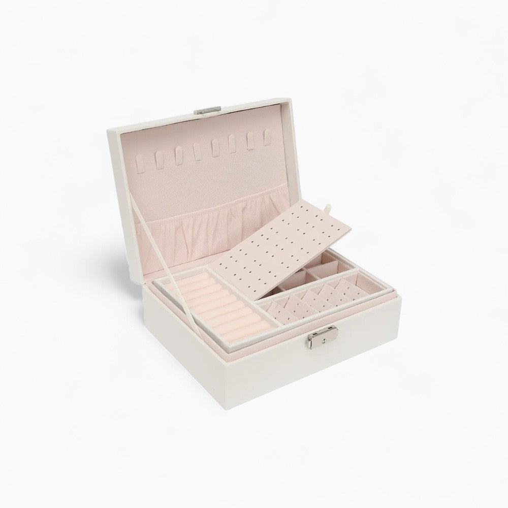 Boîte Bijoux Cuir Blanc Velours Voyage Plateau