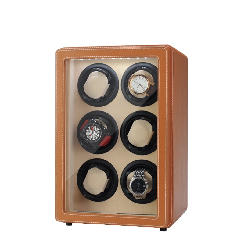 Coffret Remontoir Montre Cuir 6 Places Automatique