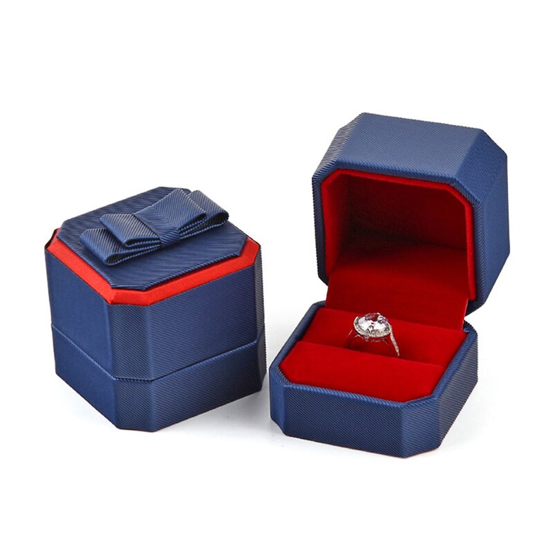 Boîte Bague Velours Bleu Rouge Cadeau