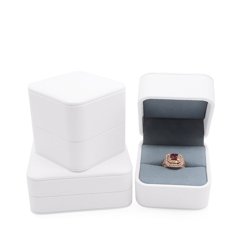 Boîte Bijoux Velours Blanc Compact Bague Collier