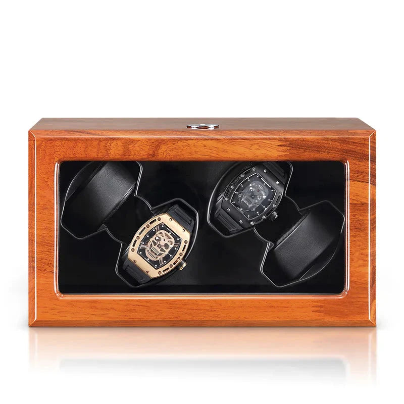 Remontoir Montre Bois 4 Places Velours Noir