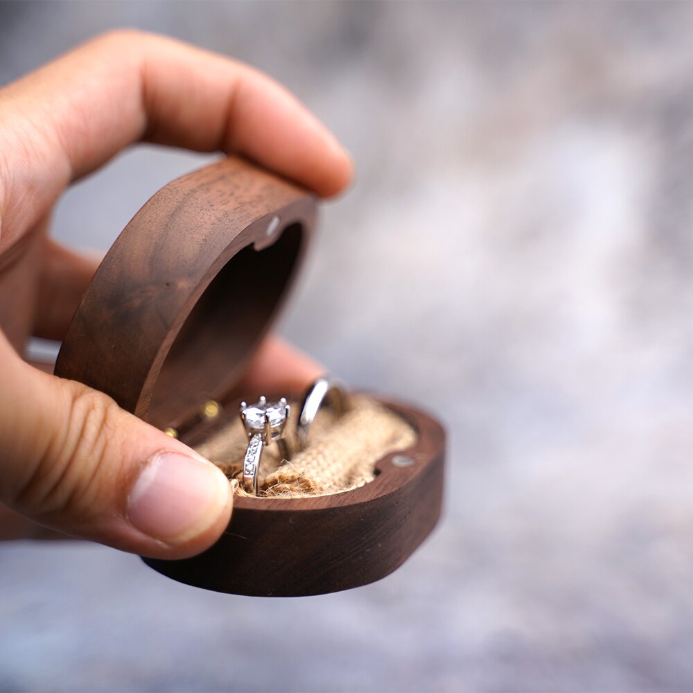 Boîte Bague Bois Velours Coffret Mariage