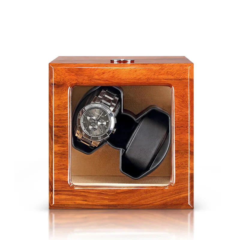 Remontoir Montre Bois 2 Places Velours Beige