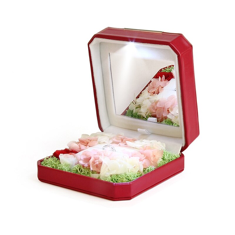 Boîte Bague Velours Rose LED Miroir
