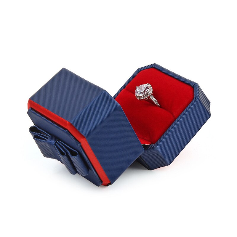Boîte Bague Velours Bleu Rouge Cadeau