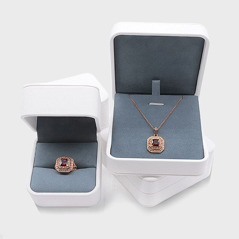 Boîte Bijoux Velours Blanc Compact Bague Collier