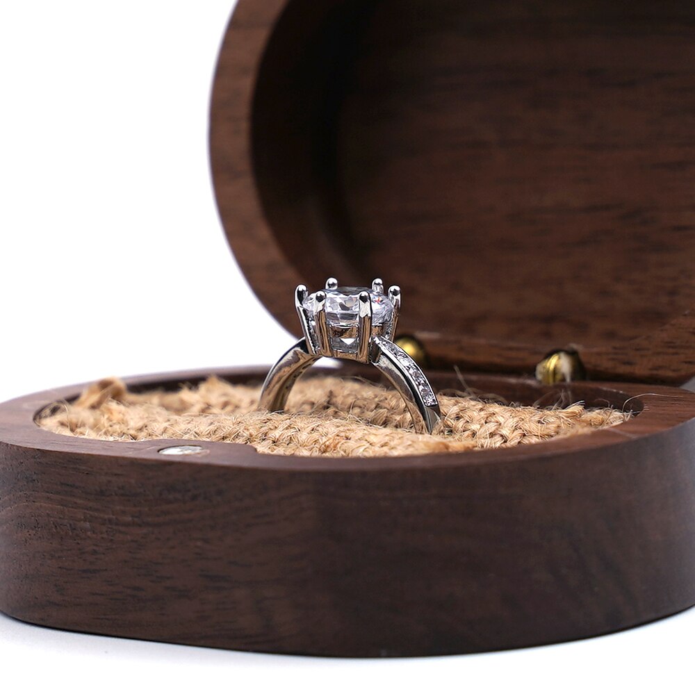 Boîte Bague Bois Velours Coffret Mariage
