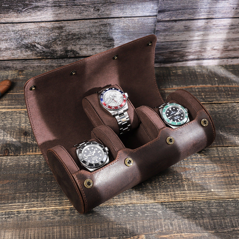 Étui Montre Cuir Marron 3 Places Nova