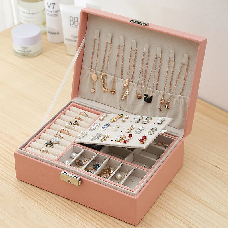 Boîte Bijoux Cuir Rose Velours Compacte