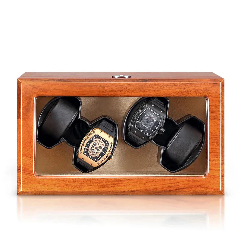 Remontoir Montre Bois 4 Places Beige LED
