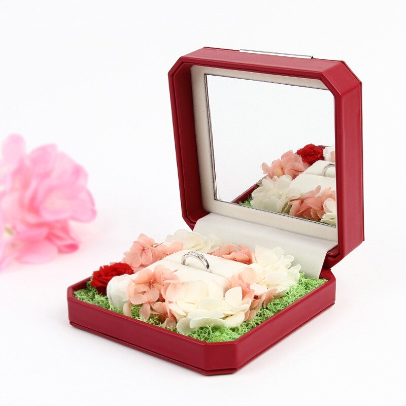 Boîte Bague Velours Rose LED Miroir