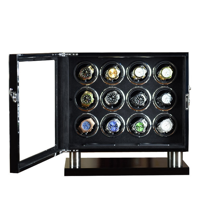 Remontoir Montre Bois 12 Slots Velours Cuir