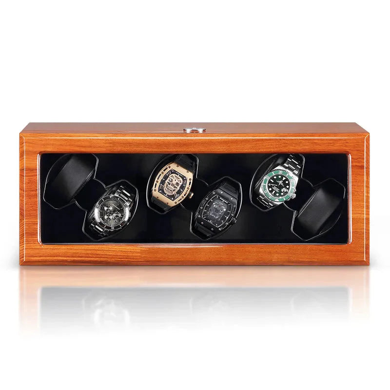 Remontoir Montre Bois 6 Emplacements Velours Noir