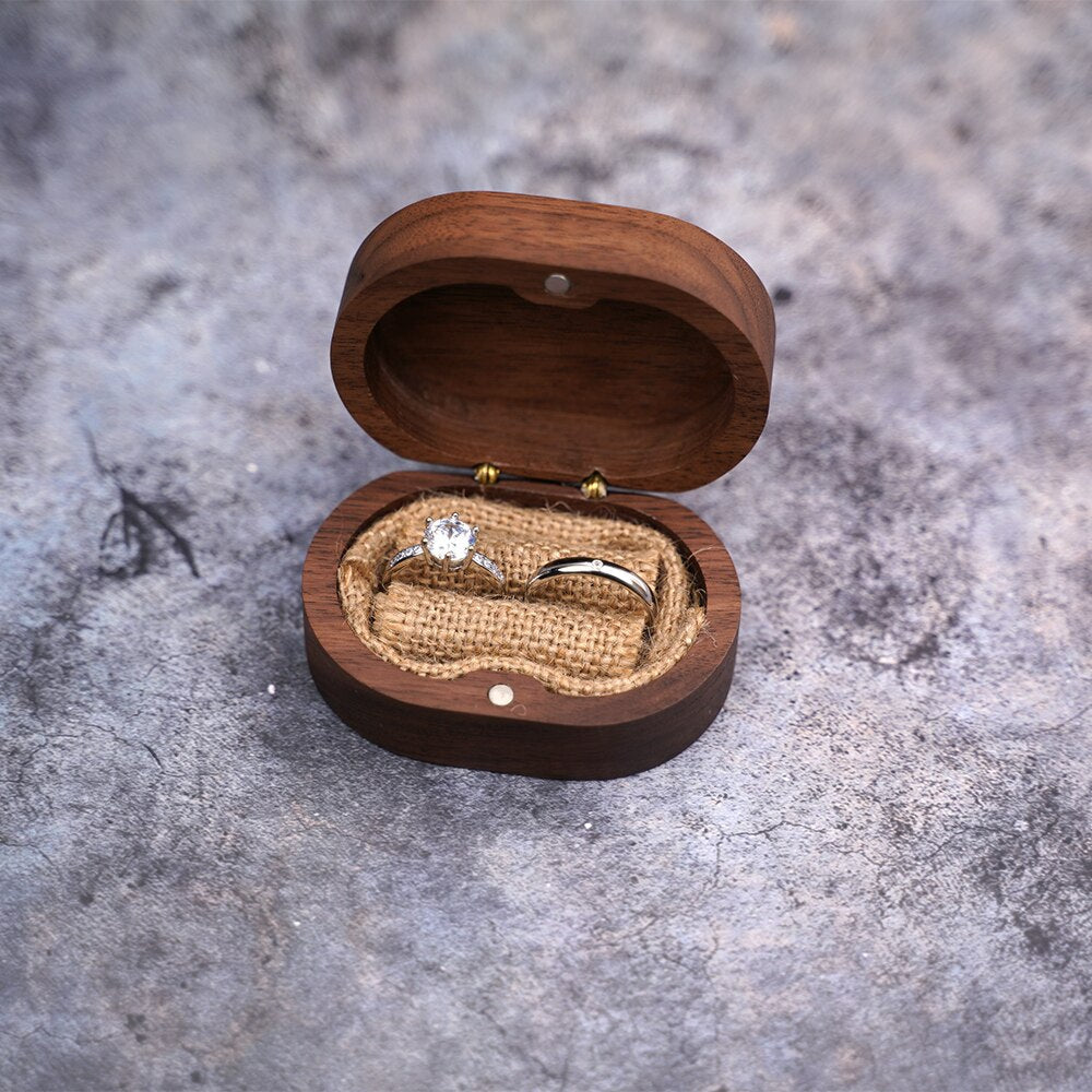 Boîte Bague Bois Velours Coffret Mariage