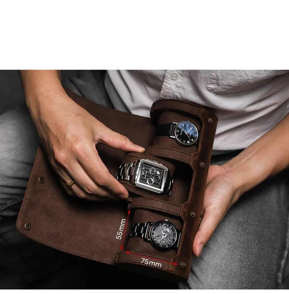 Etui Montre Cuir Veritable Marron 4 Places