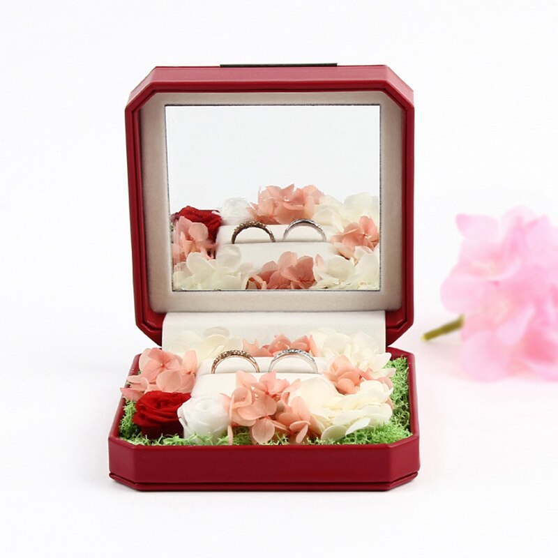 Boîte Bague Velours Rose LED Miroir