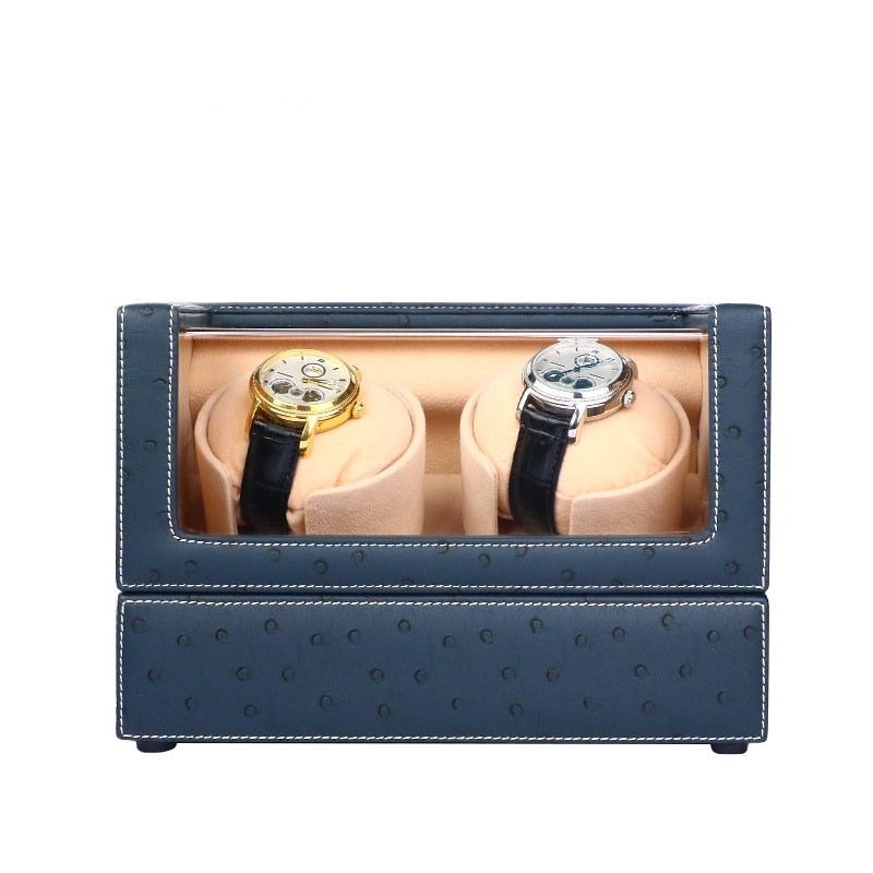 Remontoir Montre Cuir Bleu 2 Places Luxe