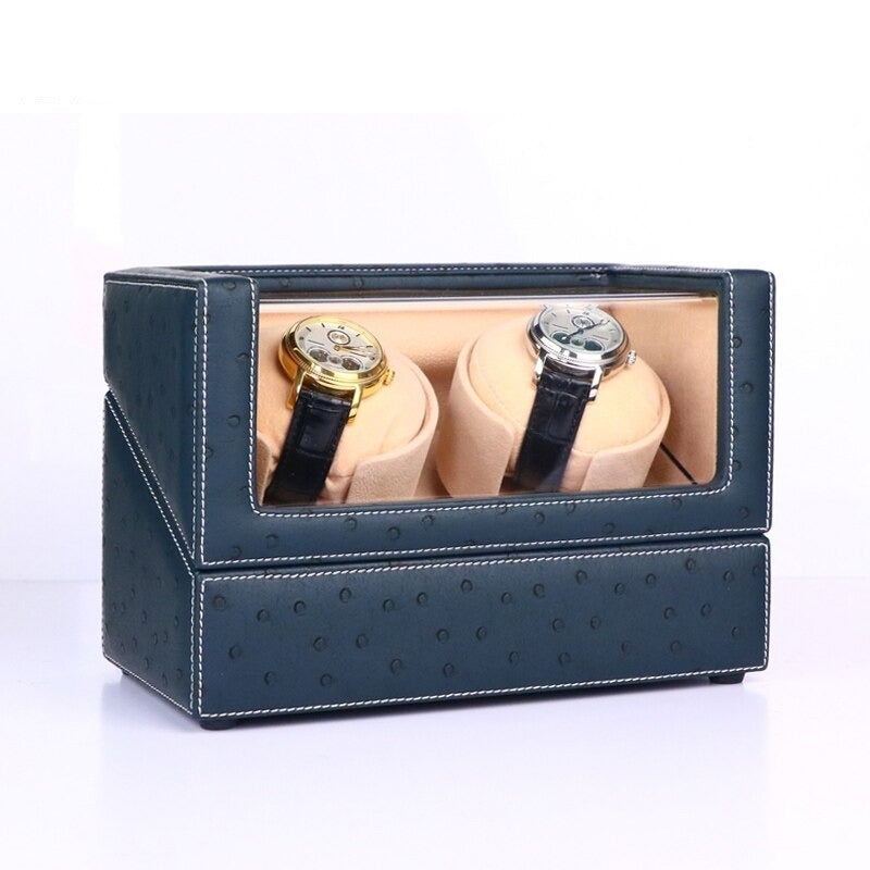 Remontoir Montre Cuir Bleu 2 Places Luxe