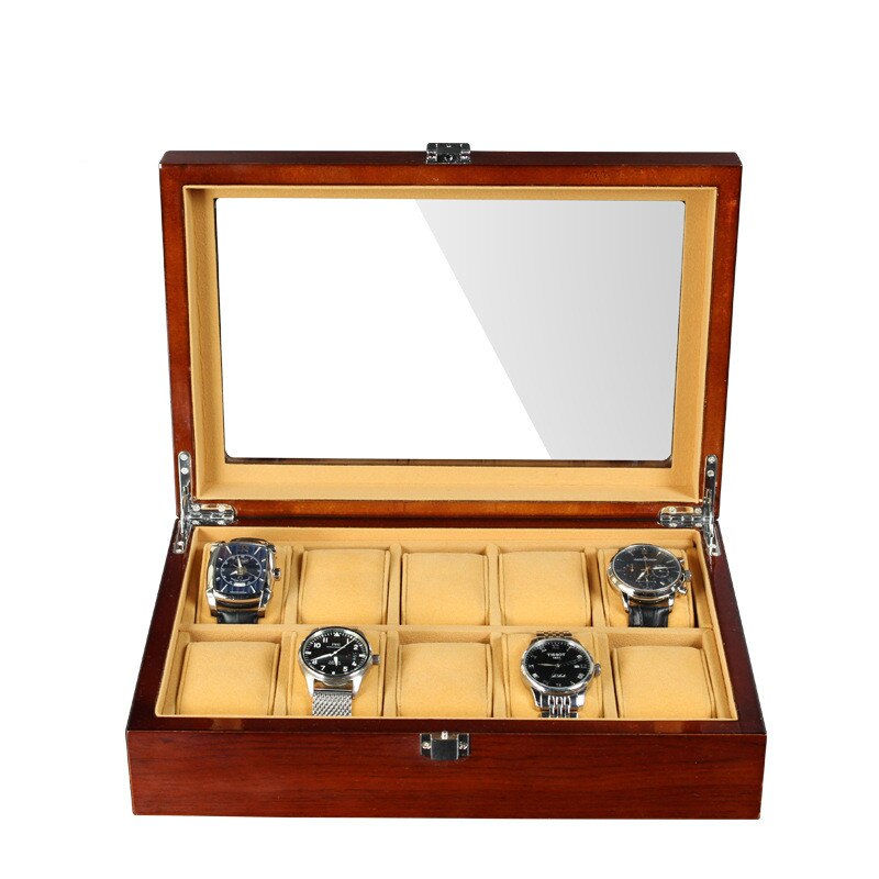 Boîte Montre Bois Marron 10 Slots Vitrée