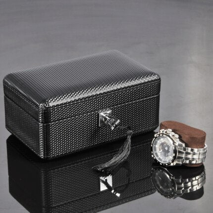 Coffret Montre Fibre Carbone 3 Slots Serrure