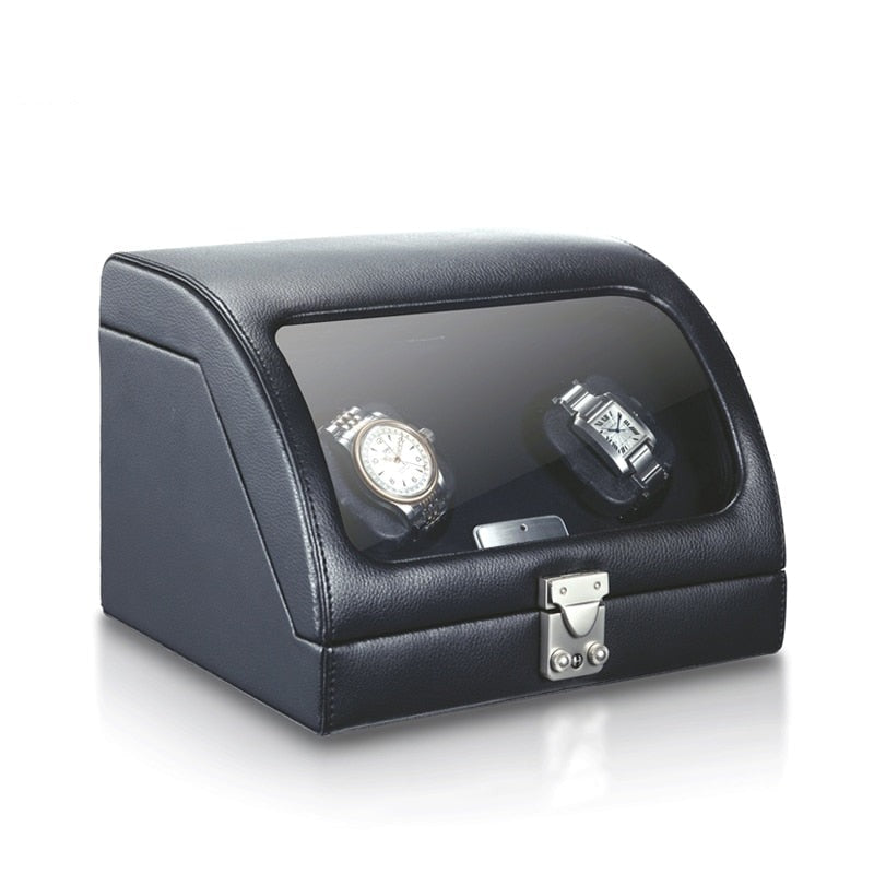 Remontoir Montre Cuir Noir 2 Slots Luxe