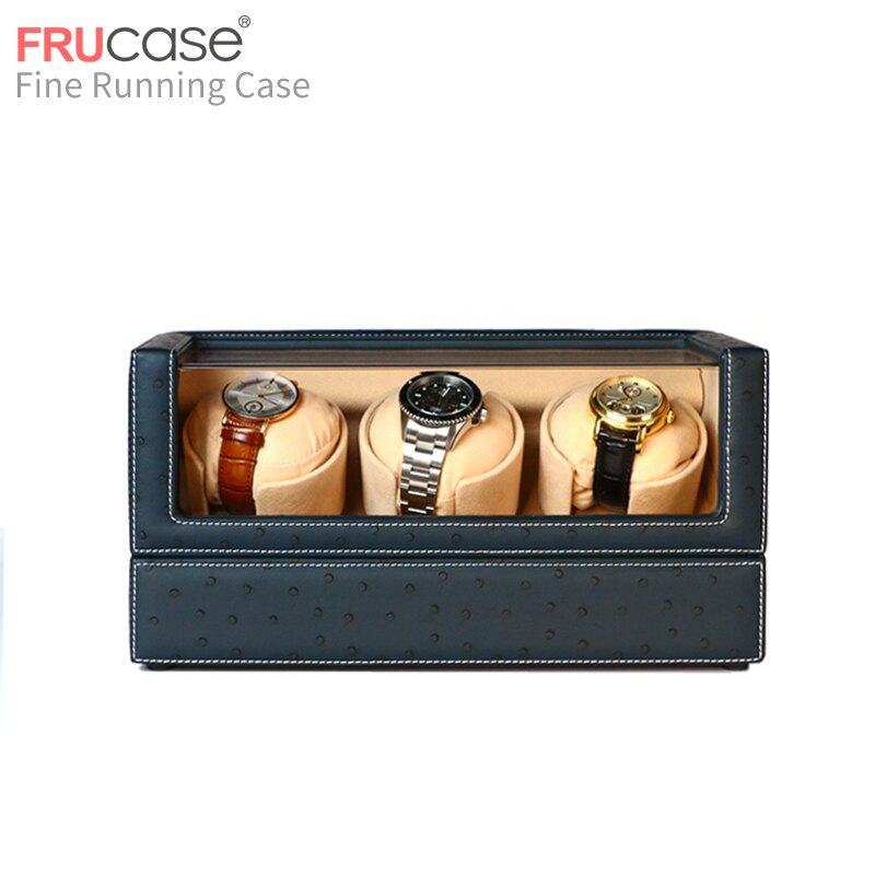 Remontoir Montre Cuir Bleu 3 Places Luxe