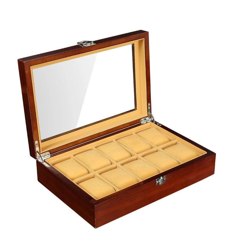 Boîte Montre Bois Marron 10 Slots Vitrée