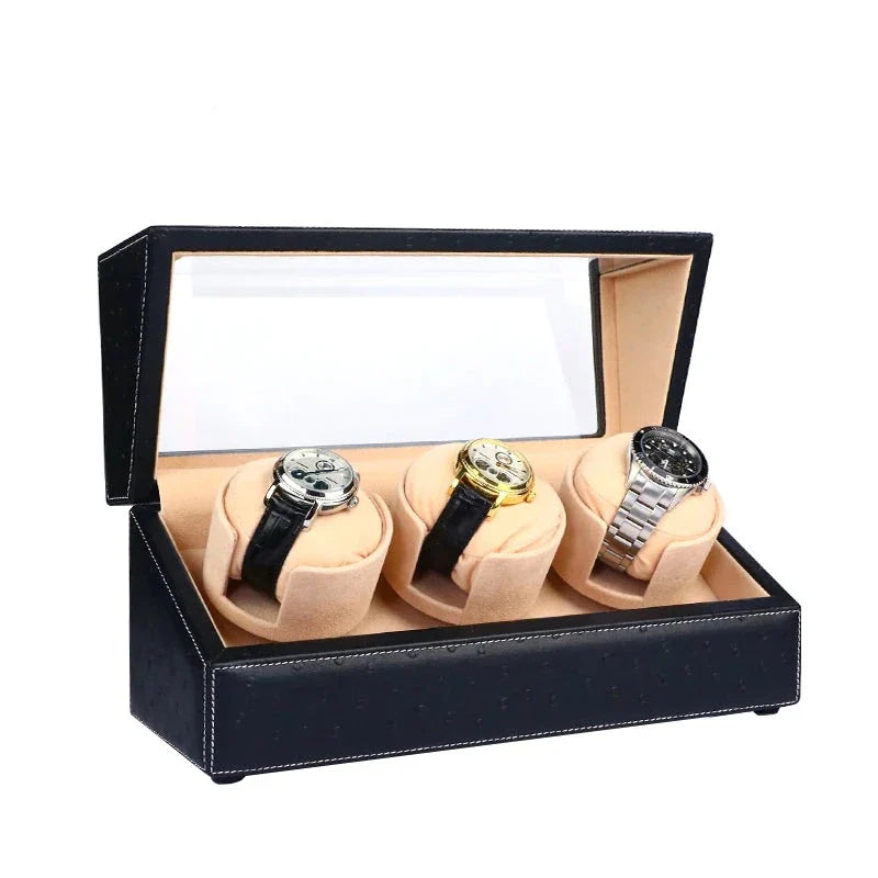 Remontoir Montre Cuir Noir 3 Places Luxe