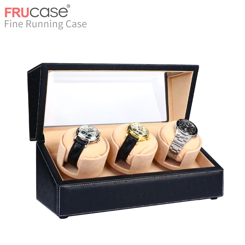 Remontoir Montre Cuir Bleu 3 Places Luxe