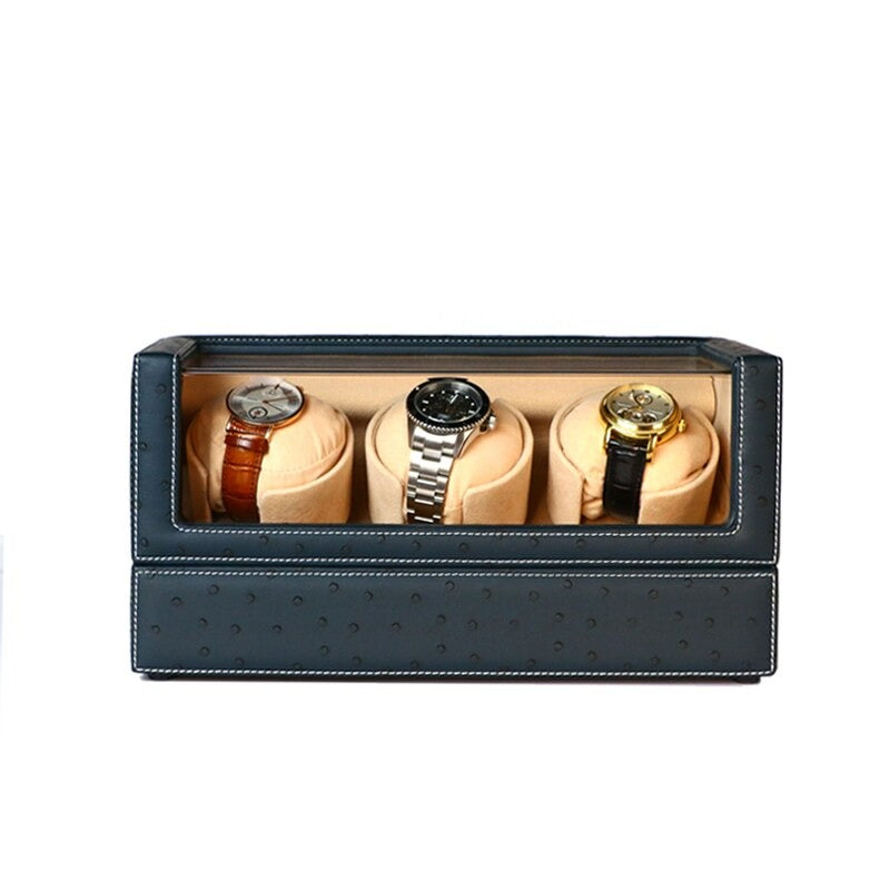 Remontoir Montre Cuir Bleu 3 Places Luxe