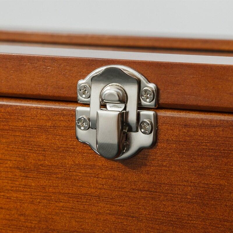 Boîte Montre Bois Marron 5 Slots Vitrée Serrure