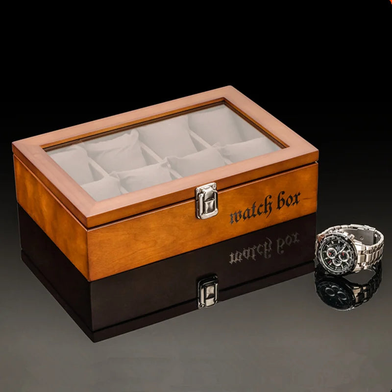 Boîte Montre Bois 8 Emplacements Vitrine