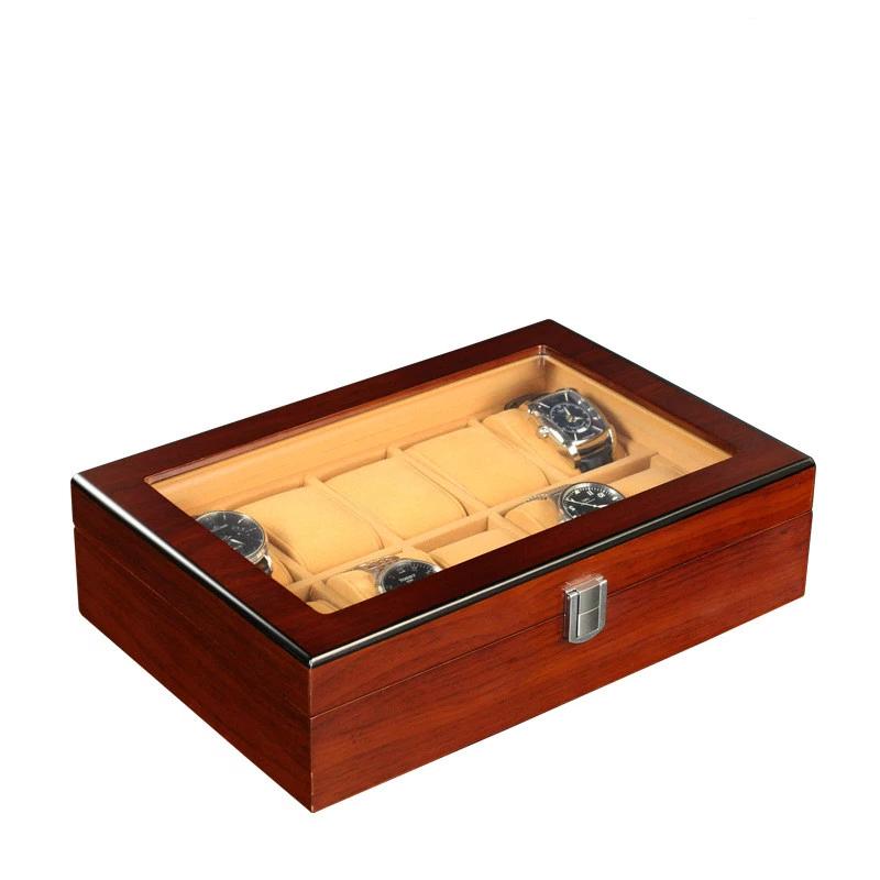 Boîte Montre Bois Marron 10 Slots Vitrée