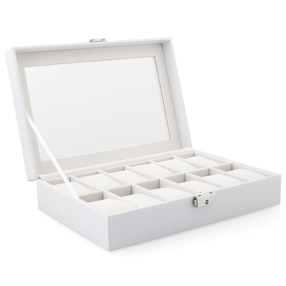 Coffret Montre Simili Cuir Blanc 12 Places