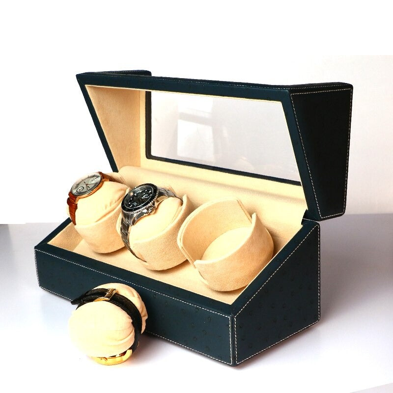 Remontoir Montre Cuir Noir 3 Places Luxe