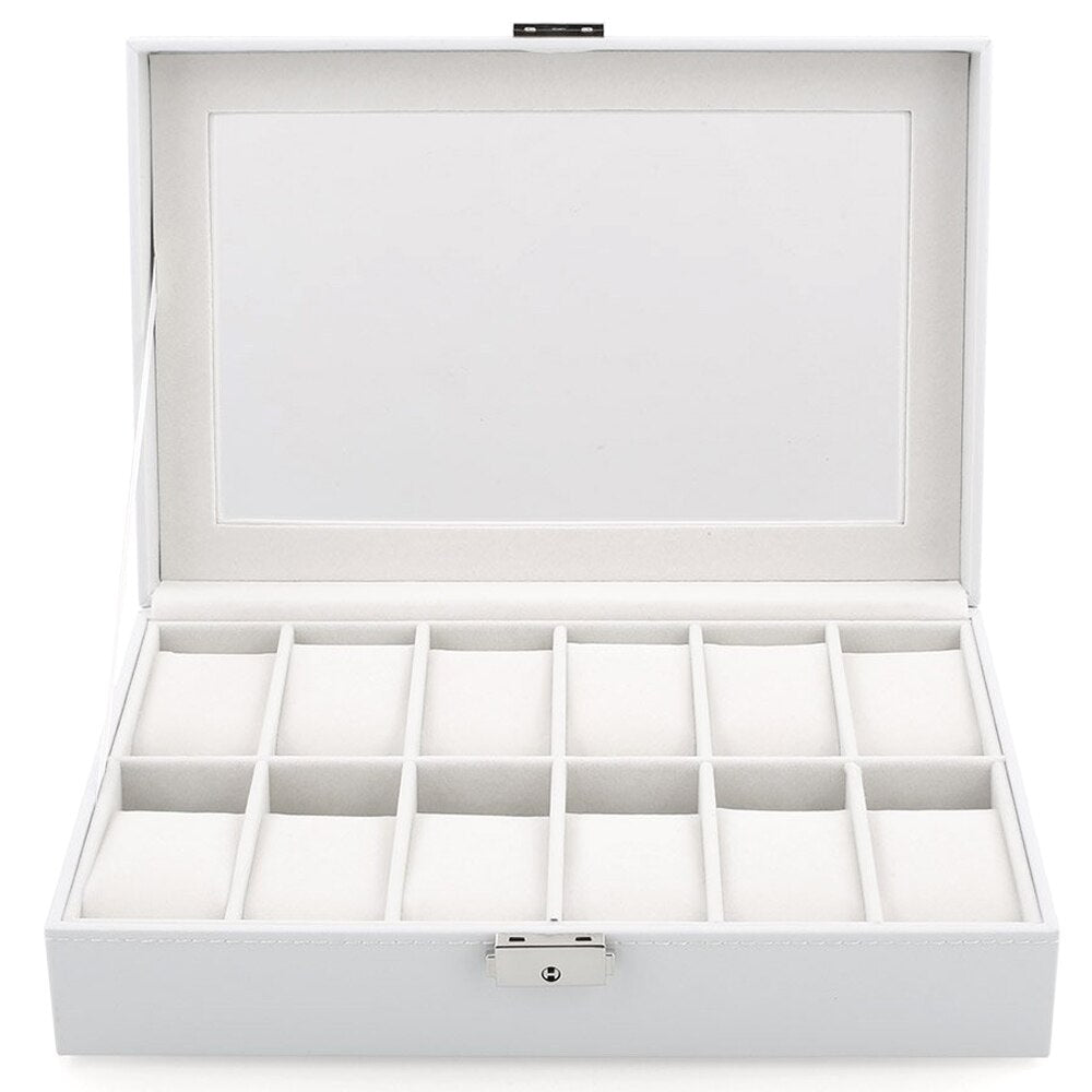Coffret Montre Simili Cuir Blanc 12 Places