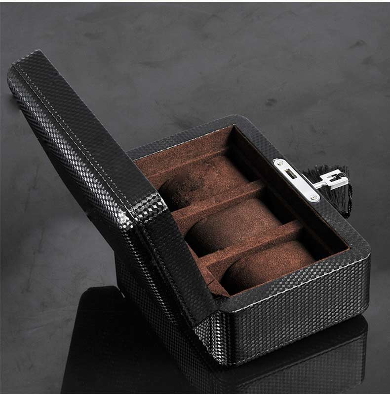 Coffret Montre Fibre Carbone 3 Slots Serrure